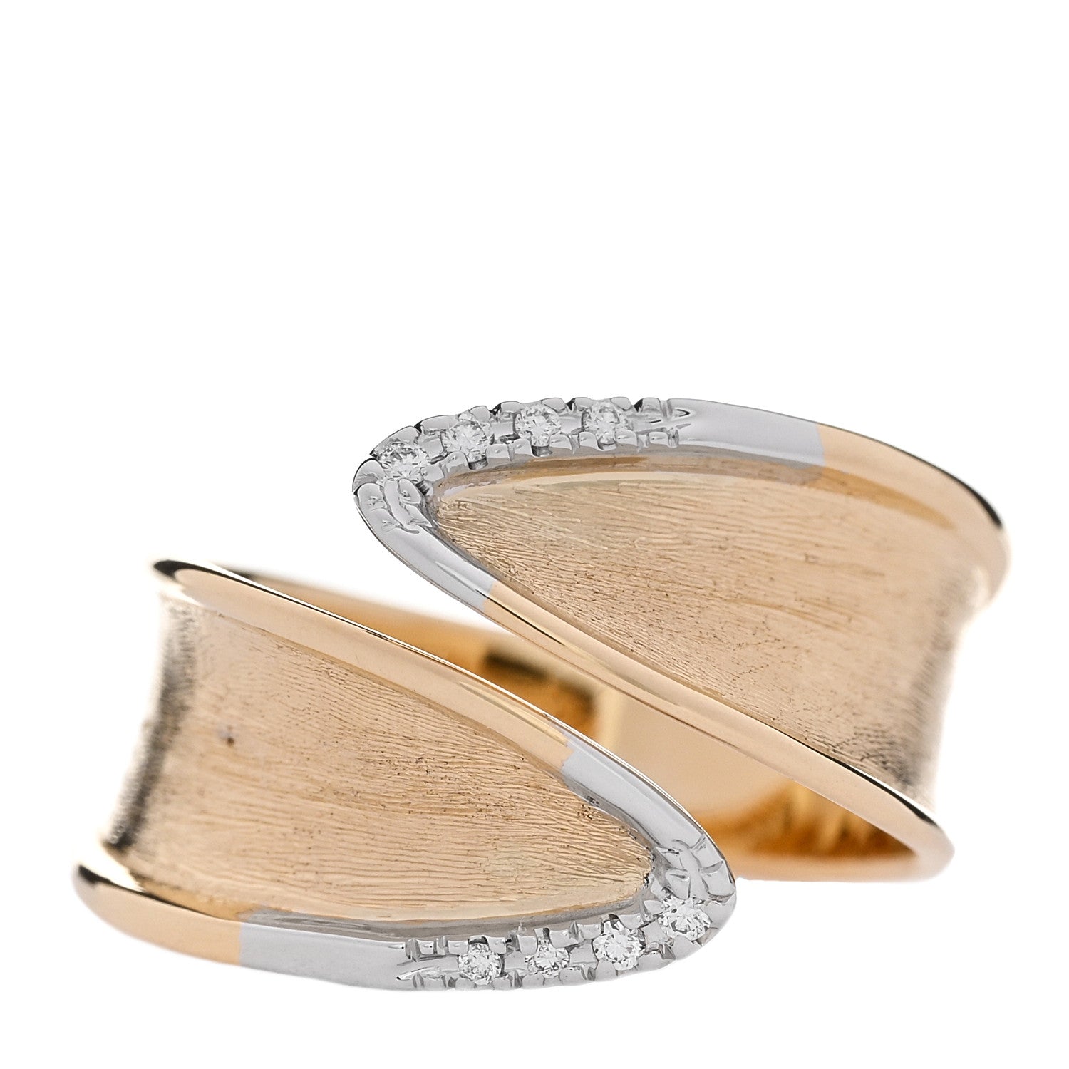 Marco Bicego 18K Yellow White Gold Diamond Lunaria Twist Bypass Ring 54 7 1 of 6