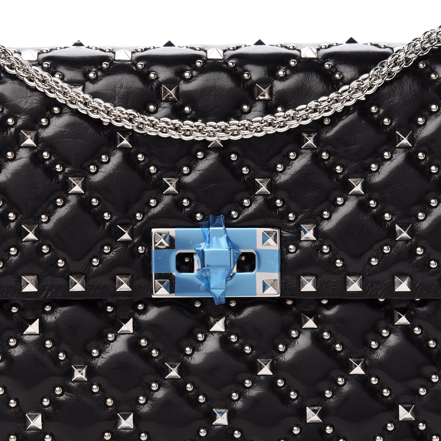 Lambskin Beaded Medium Rockstud Spike Shoulder Bag Black