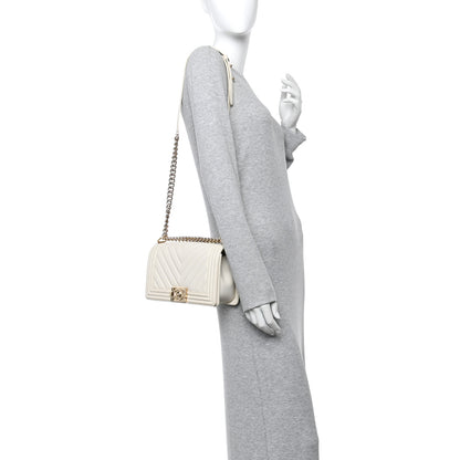Chanel Caviar Chevron Quilted Medium Boy Flap White 3 of 19