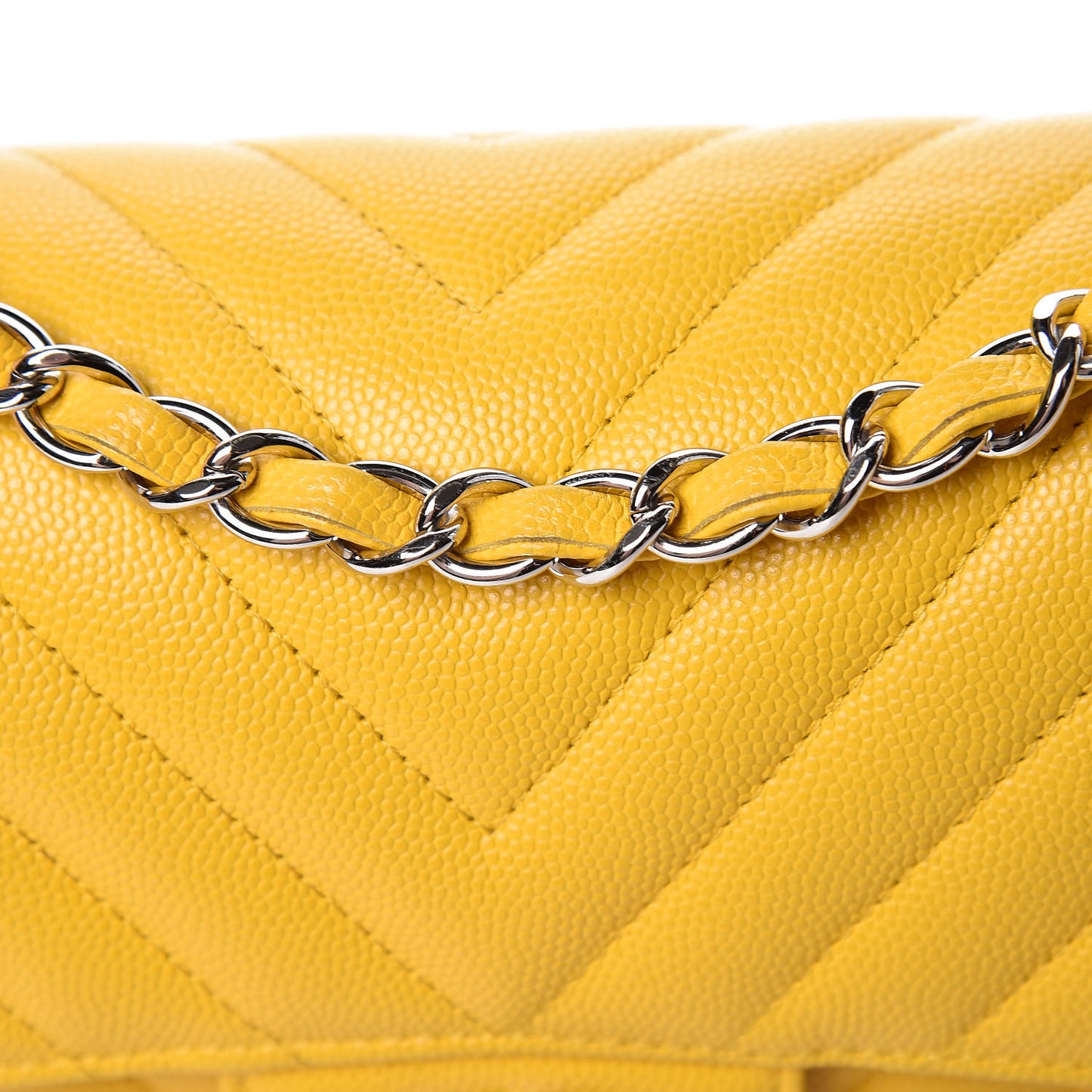 Caviar Chevron Quilted Mini Rectangular Flap Yellow