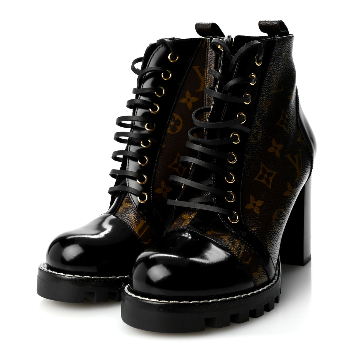 Patent Calfskin Monogram Star Trail Ankle Boots 41 Black