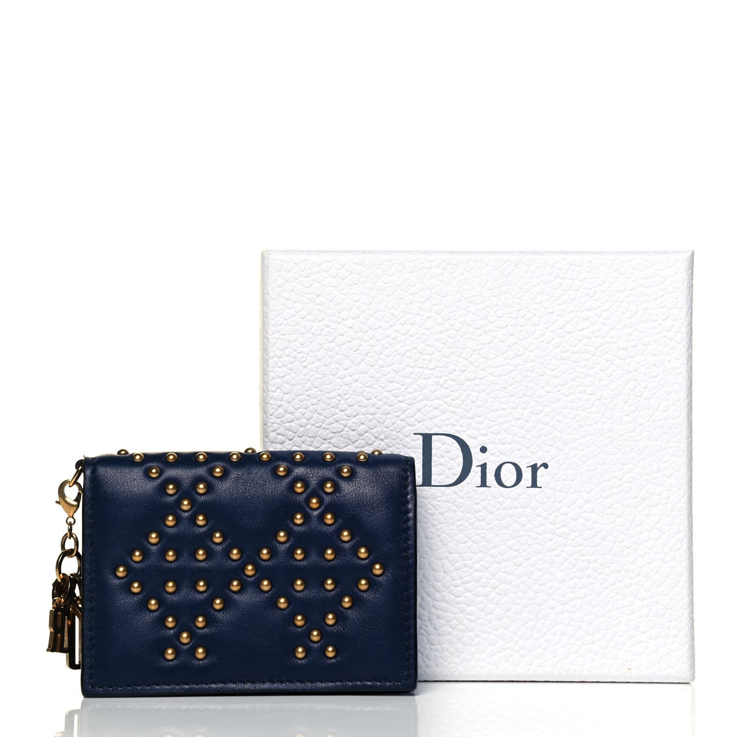 Lambskin Cannage Studded Lady Dior Card Holder Navy