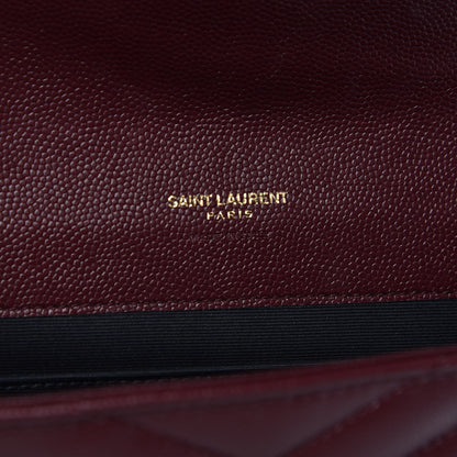 Saint Laurent Grain De Poudre Matelasse Chevron Monogram Envelope Clutch Rouge Legion 6 of 8