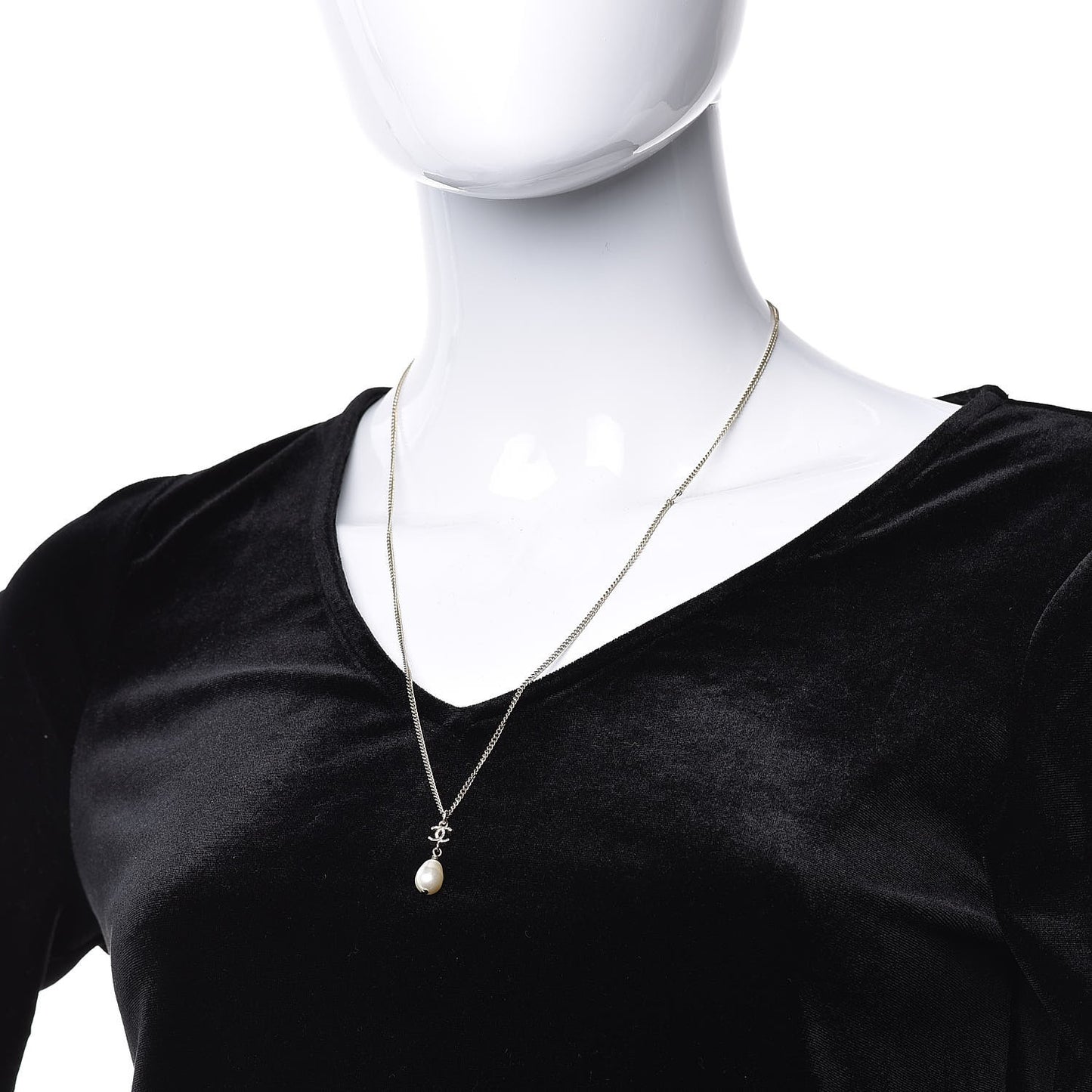 Pearl CC Drop Necklace Gold