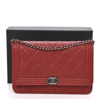 Chanel Caviar Quilted Boy Wallet On Chain WOC Red 11 of 11