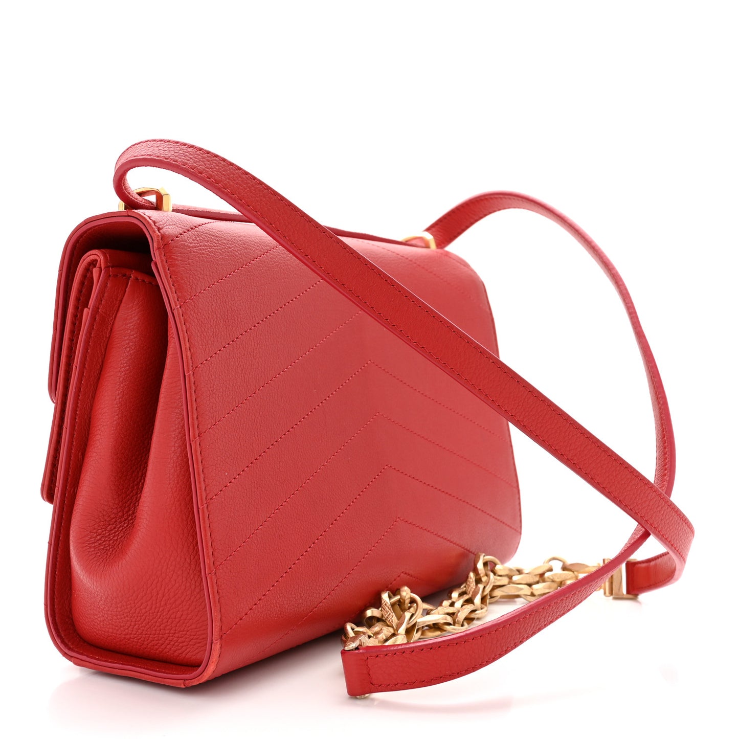 Calfskin Chevron Quilted Casual Trip Flap Red