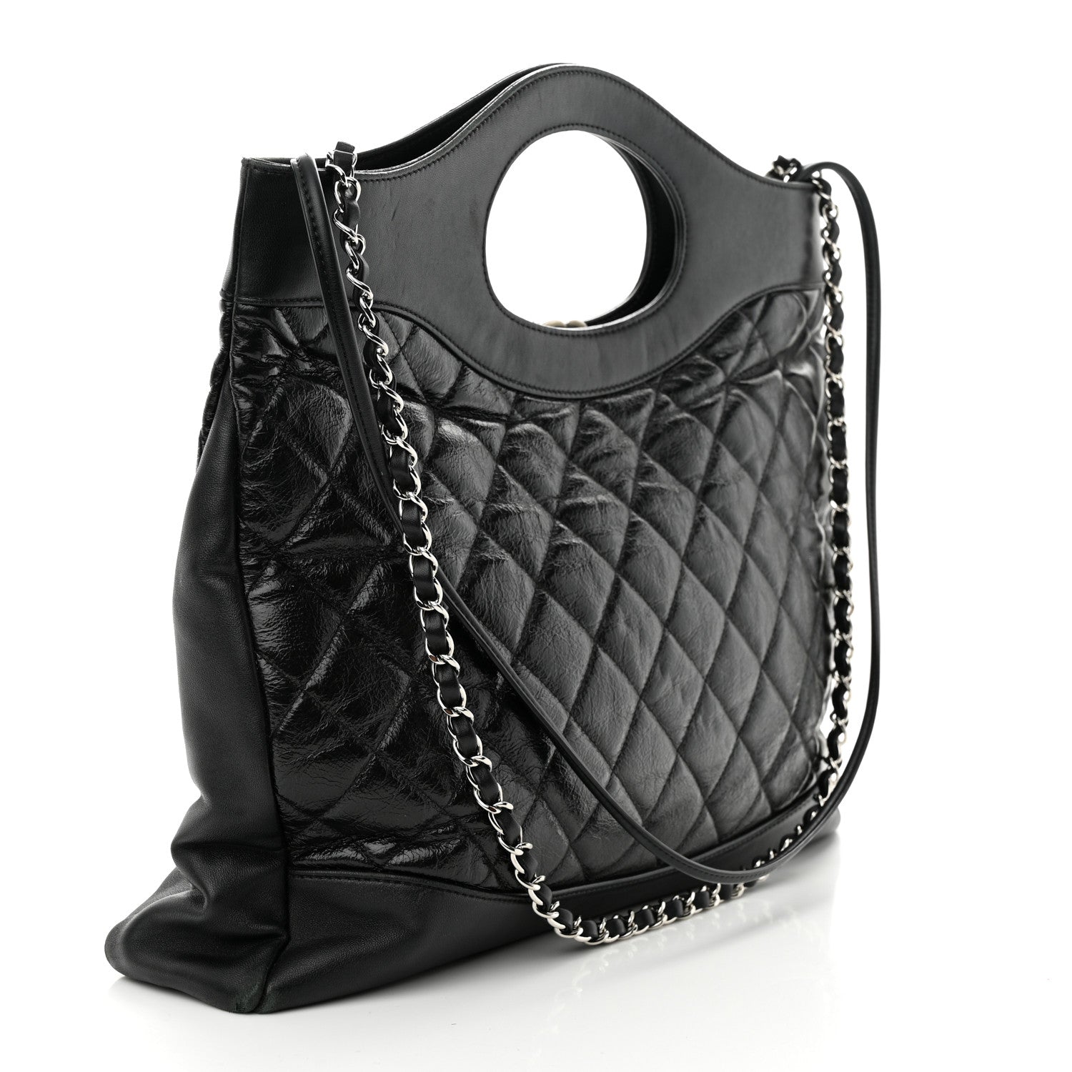 Chanel Shiny Aged Calfskin Quilted Large 31 Shopping Bag Black 3 of 11