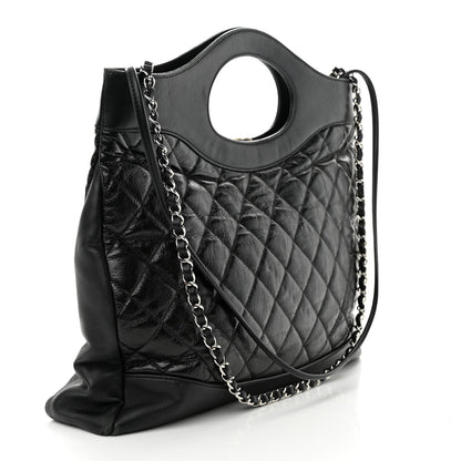 Chanel Shiny Aged Calfskin Quilted Large 31 Shopping Bag Black 3 of 11