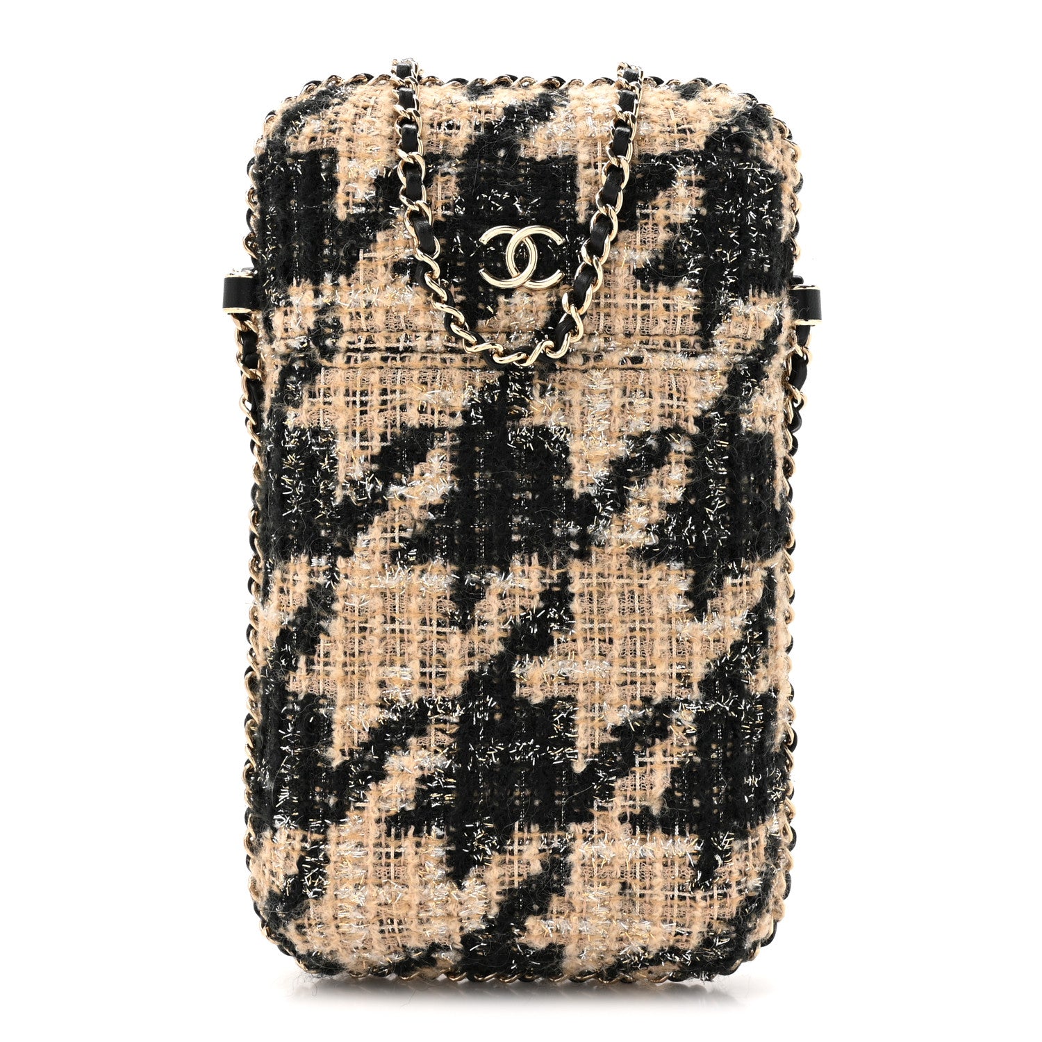 Chanel Tweed Chain Around Phone Holder Beige Black 1 of 10