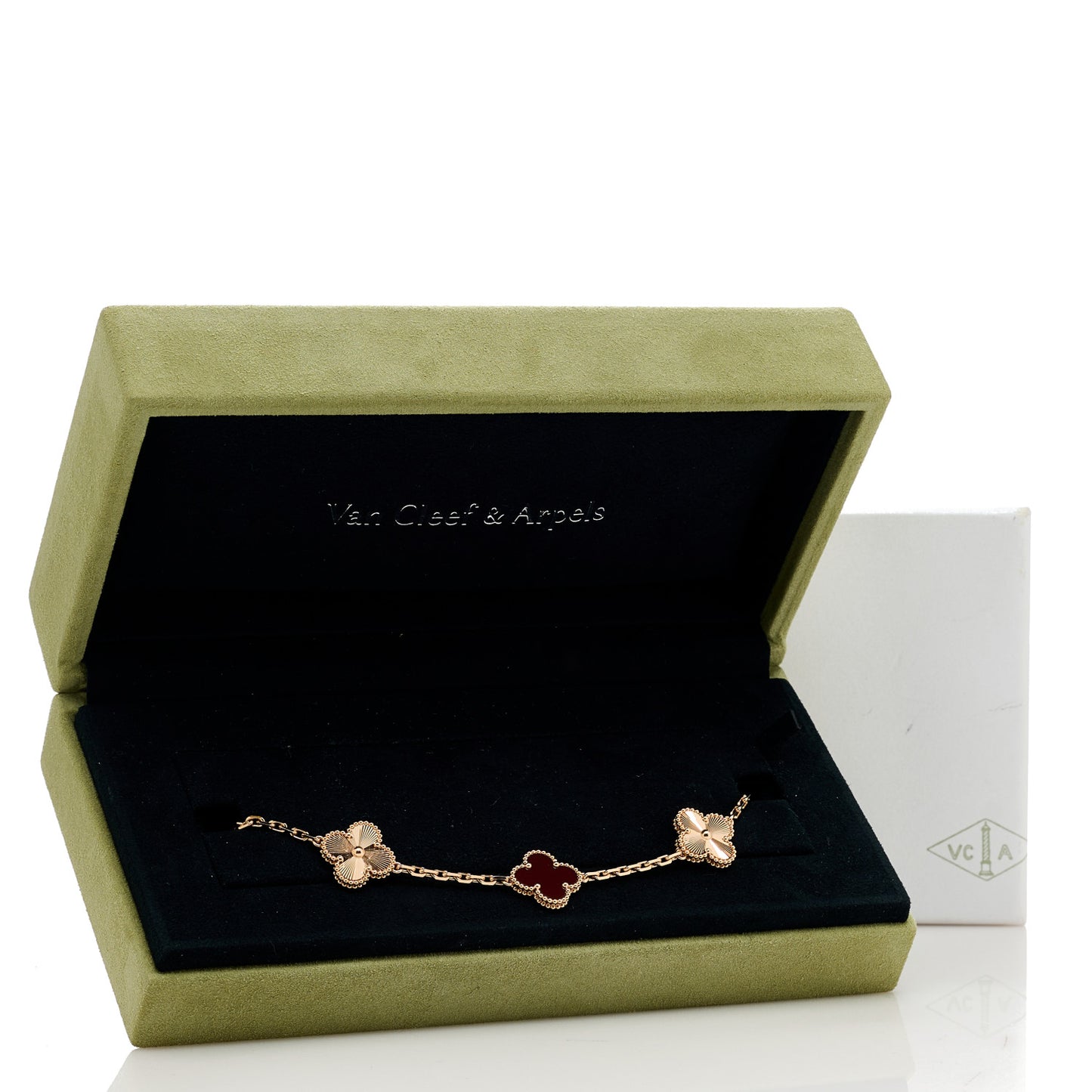 18K Rose Gold Carnelian 5 Motifs Guilloche Vintage Alhambra Bracelet