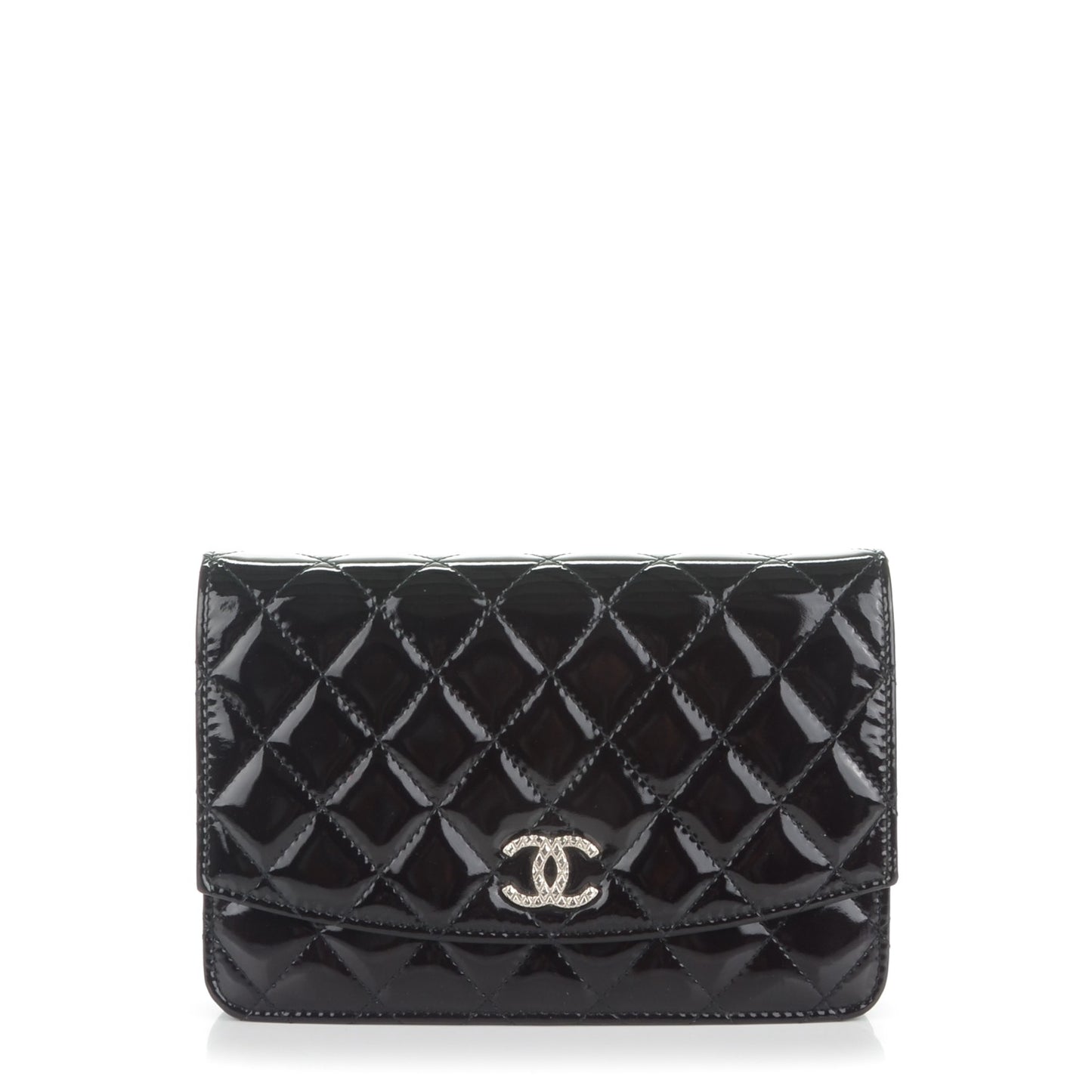 Patent Quilted Brilliant Wallet On Chain WOC Black