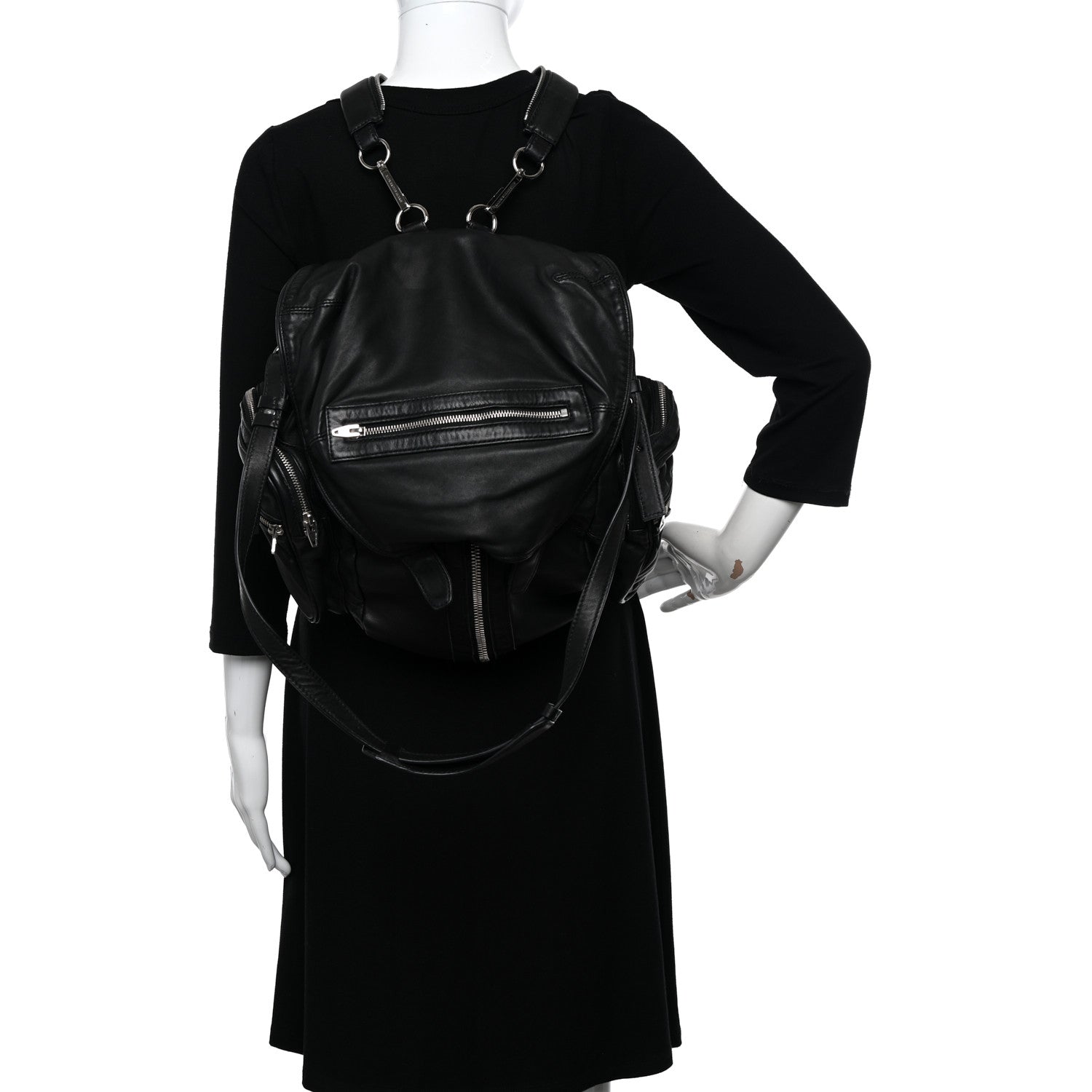 Alexander Wang Lambskin Marti Backpack Bag Washed Black Rhodium Hardware 2 of 9