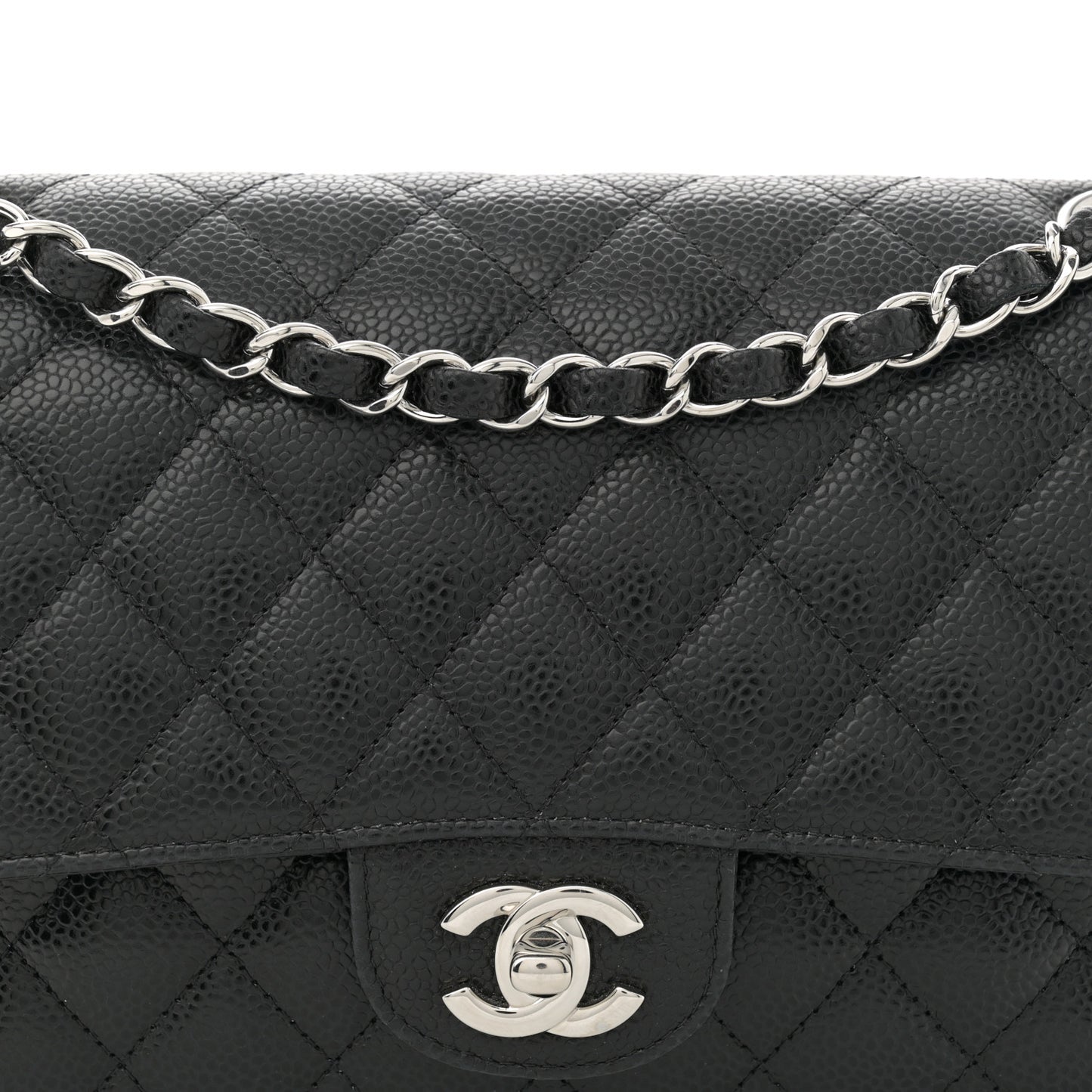 Caviar Quilted Medium Double Flap Black