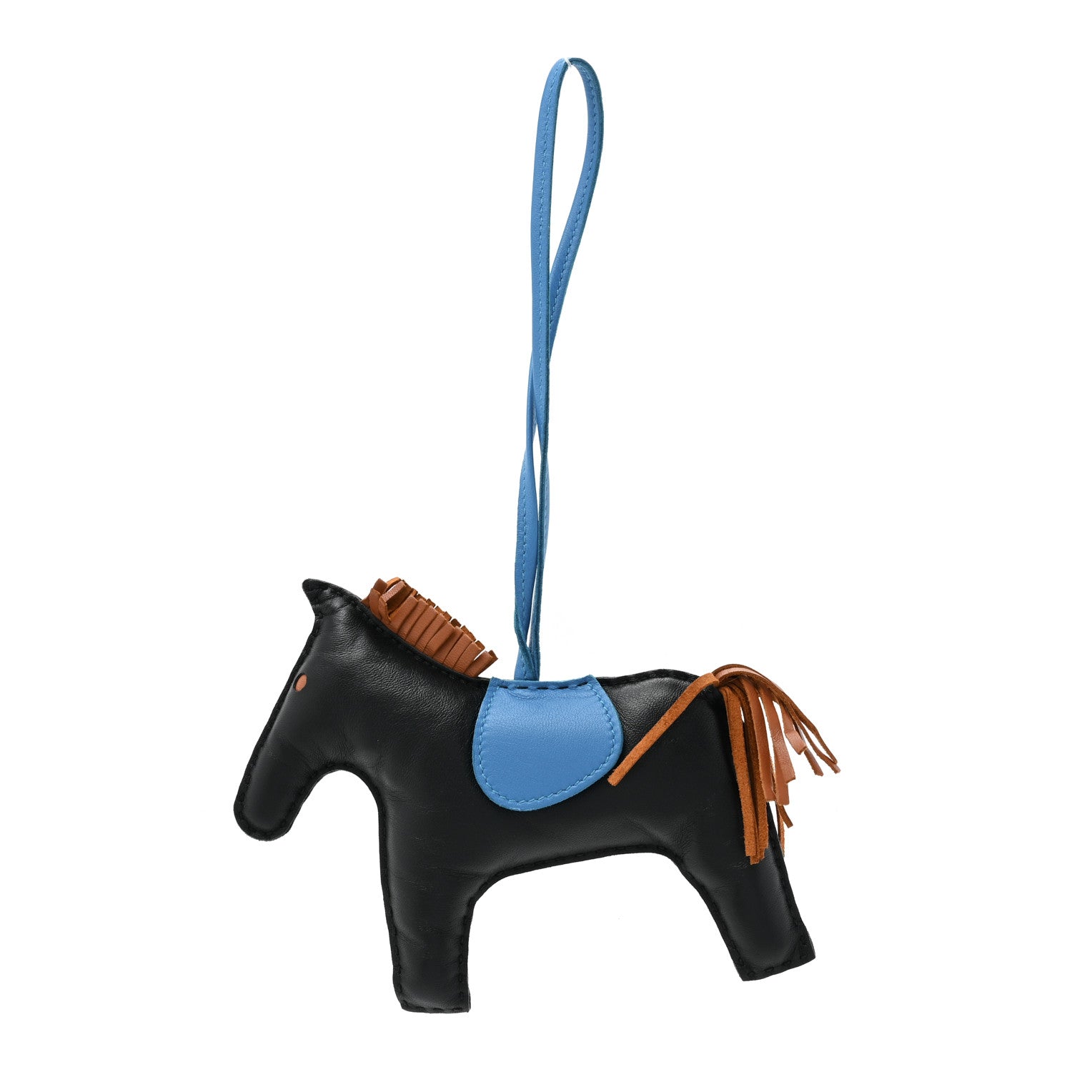 Hermes Milo Lambskin Grigri Rodeo Horse Bag Charm GM Black Gold Bleu Zanzibar 1 of 4