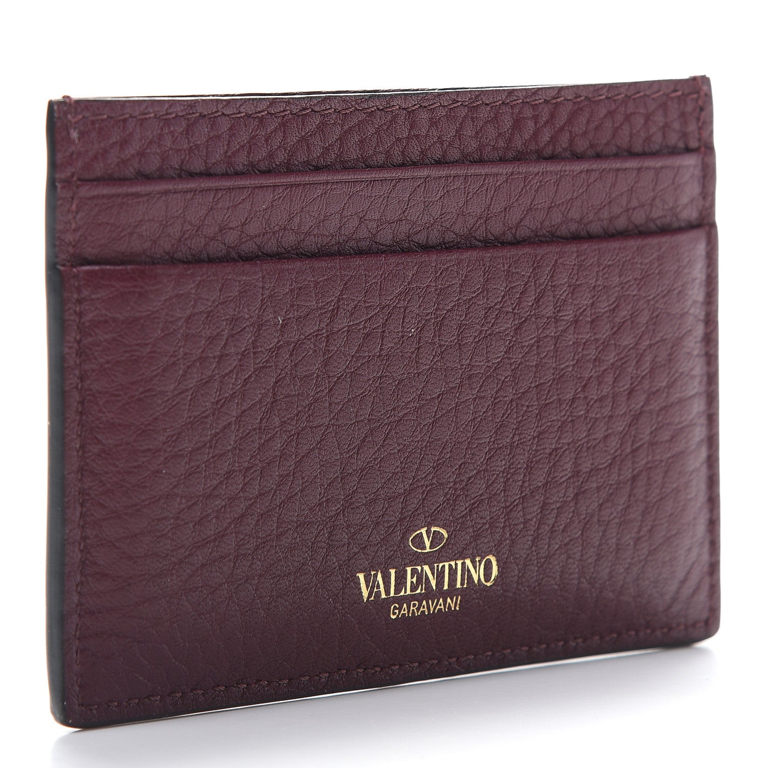 Valentino Garavani Pebbled Calfskin Rockstud Card Holder Cerise 3 of 7