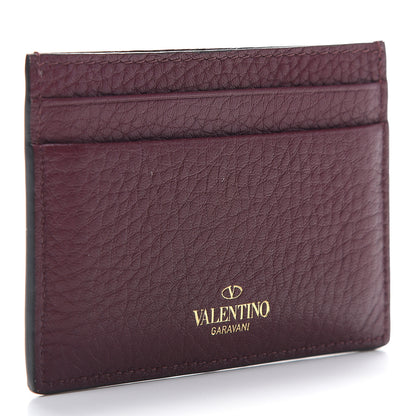 Valentino Garavani Pebbled Calfskin Rockstud Card Holder Cerise 3 of 7