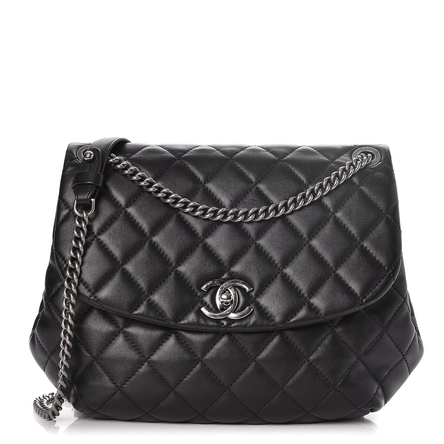 Lambskin Quilted Large Daily Supple Flap Black