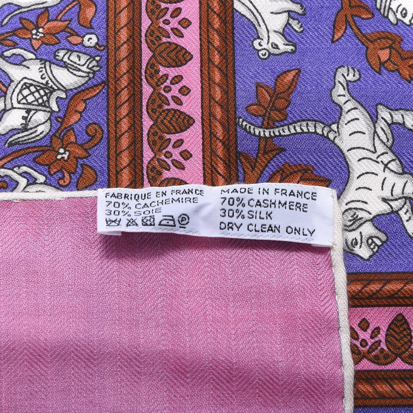 Cashmere Silk Chasse En Inde Shawl 140 Rose Bonbon Lavende Gris