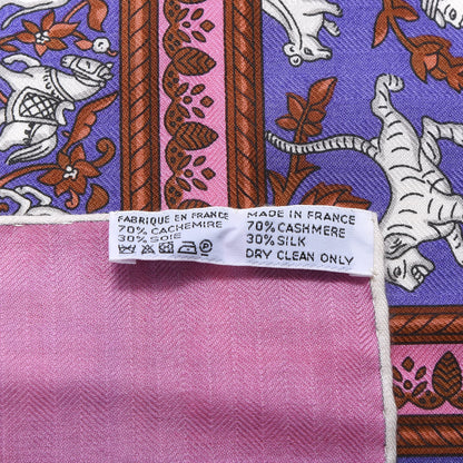 Hermes Cashmere Silk Chasse En Inde Shawl 140 Rose Bonbon Lavende Gris 2 of 5