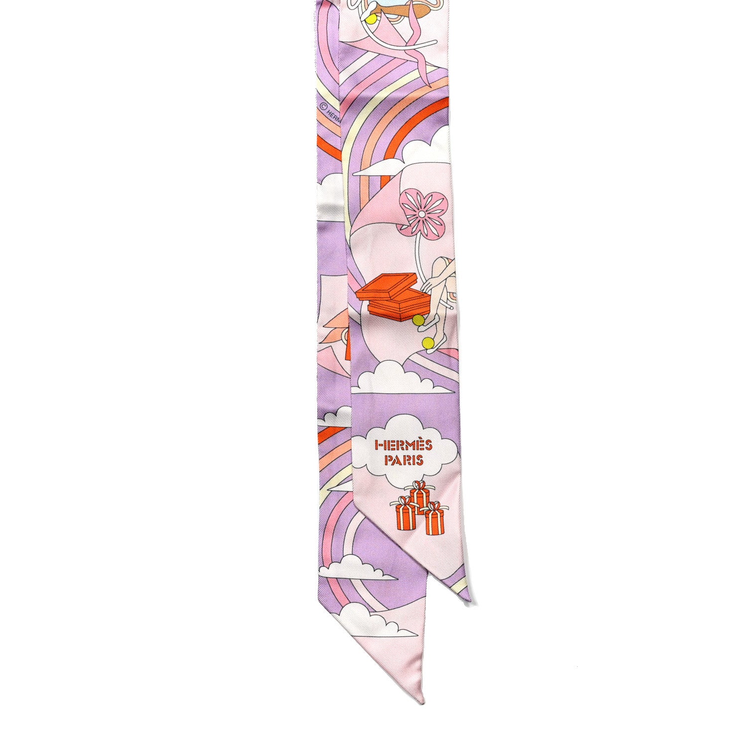 Hermes Silk Carres Volants Twilly Lilas Rose Pale Or 2 of 4