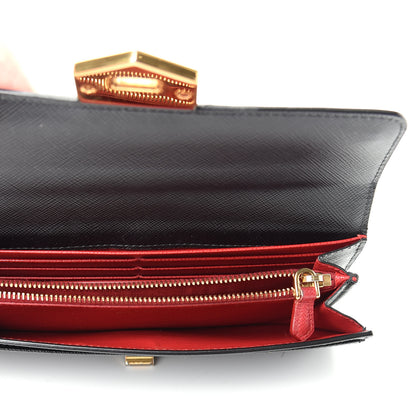 Prada Saffiano Long Flap Wallet Black 6 of 9