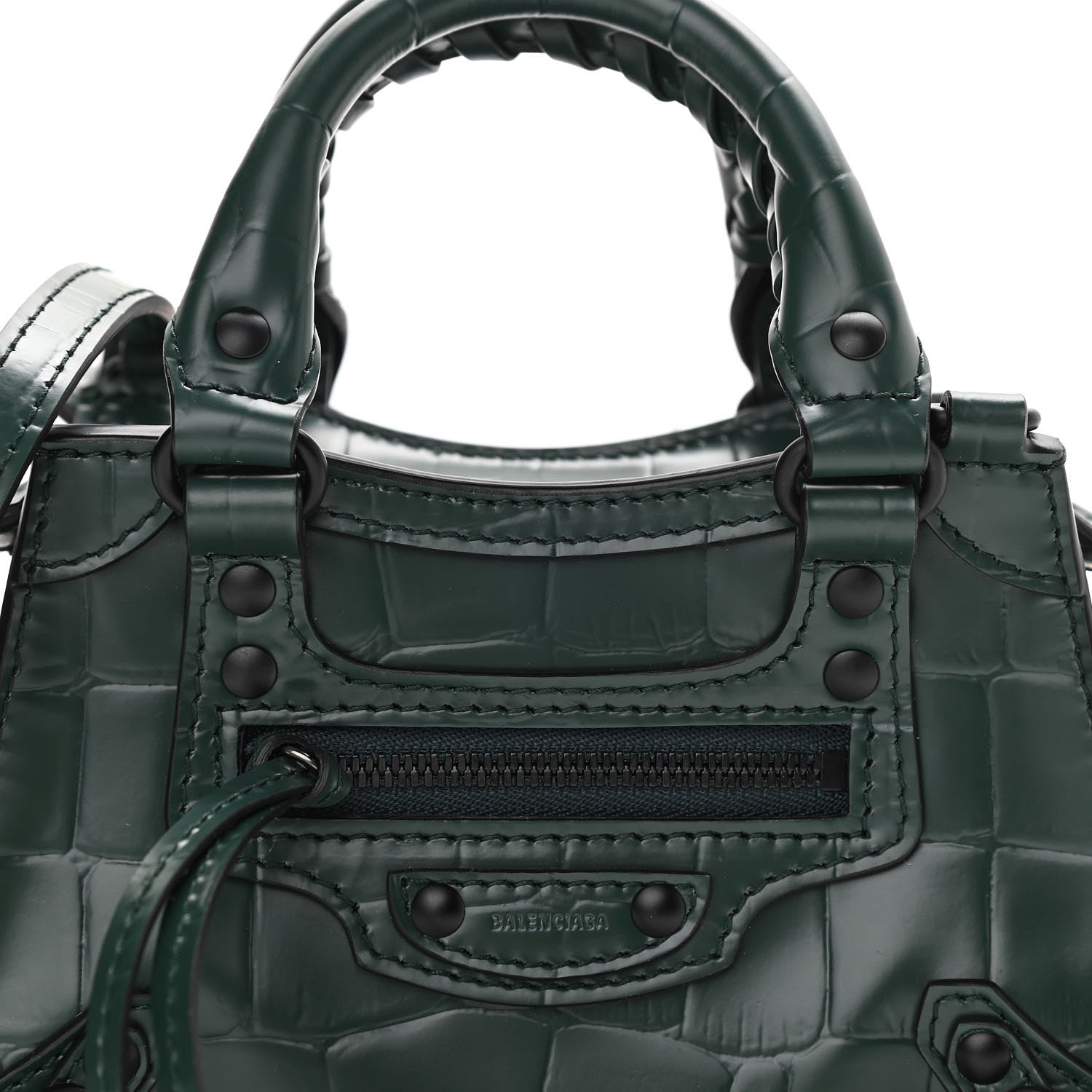 Balenciaga Semi Shiny Calfskin Crocodile Embossed Neo Classic Black Hardware Nano City Crossbody Forest Green 8 of 10