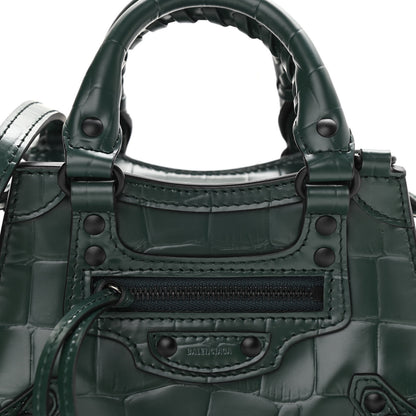 Balenciaga Semi Shiny Calfskin Crocodile Embossed Neo Classic Black Hardware Nano City Crossbody Forest Green 8 of 10
