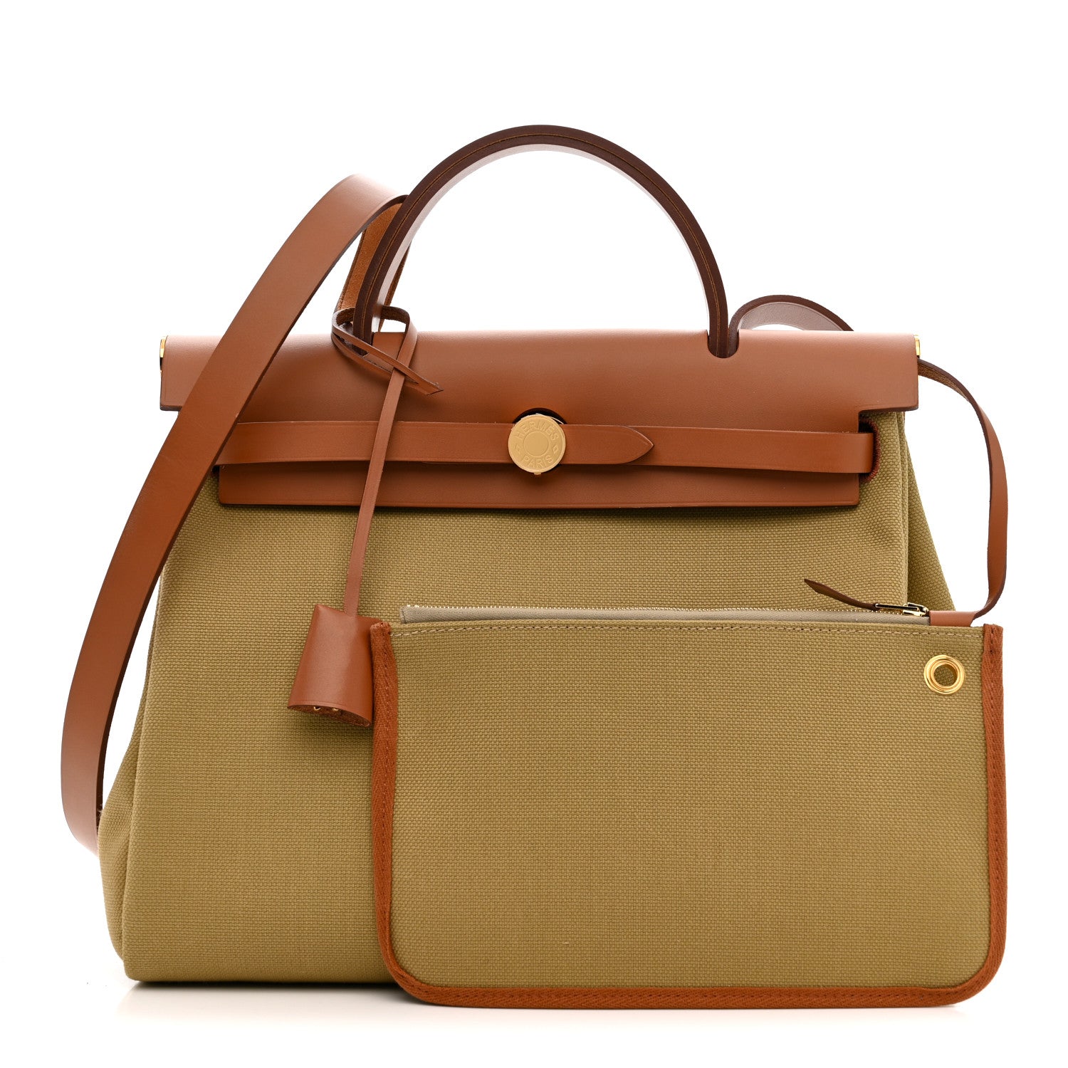 Hermes Military Toile Vache Hunter Herbag Zip Retourne 31 PM Poussiere Fauve 2 of 12