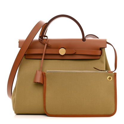 Hermes Military Toile Vache Hunter Herbag Zip Retourne 31 PM Poussiere Fauve 2 of 12