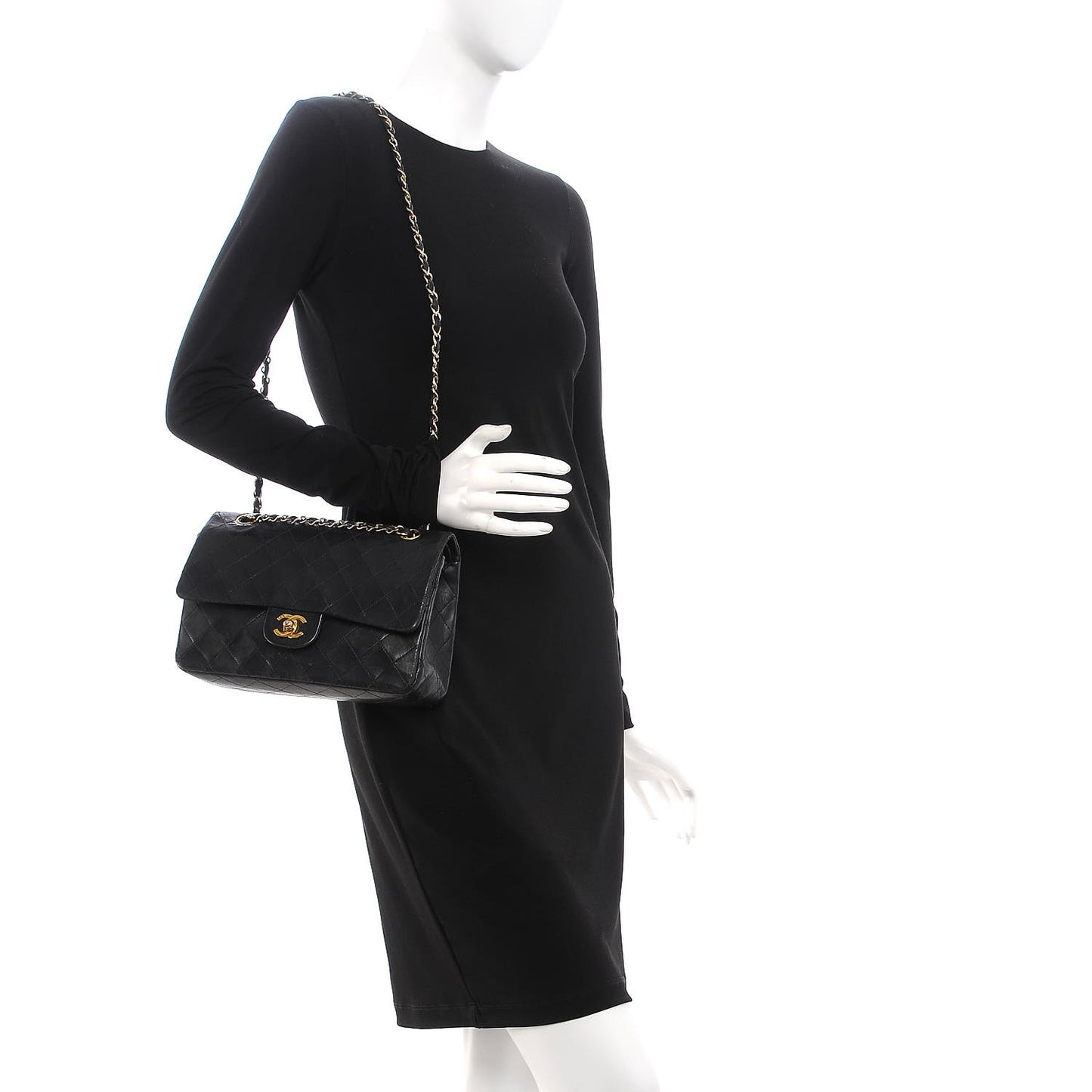 Lambskin Quilted Medium Double Flap Black