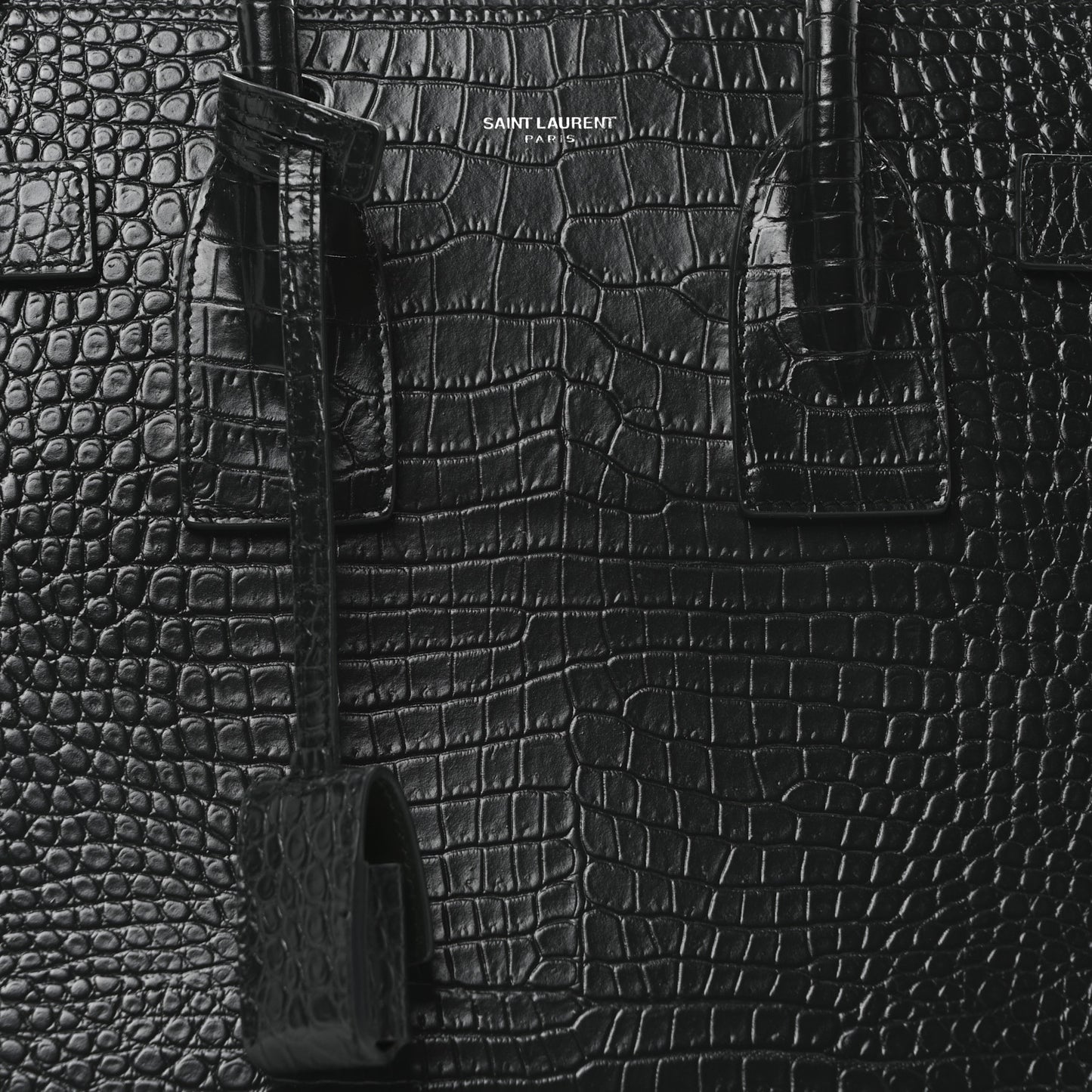 Patent Crocodile Embossed Small Sac de Jour Dark Green