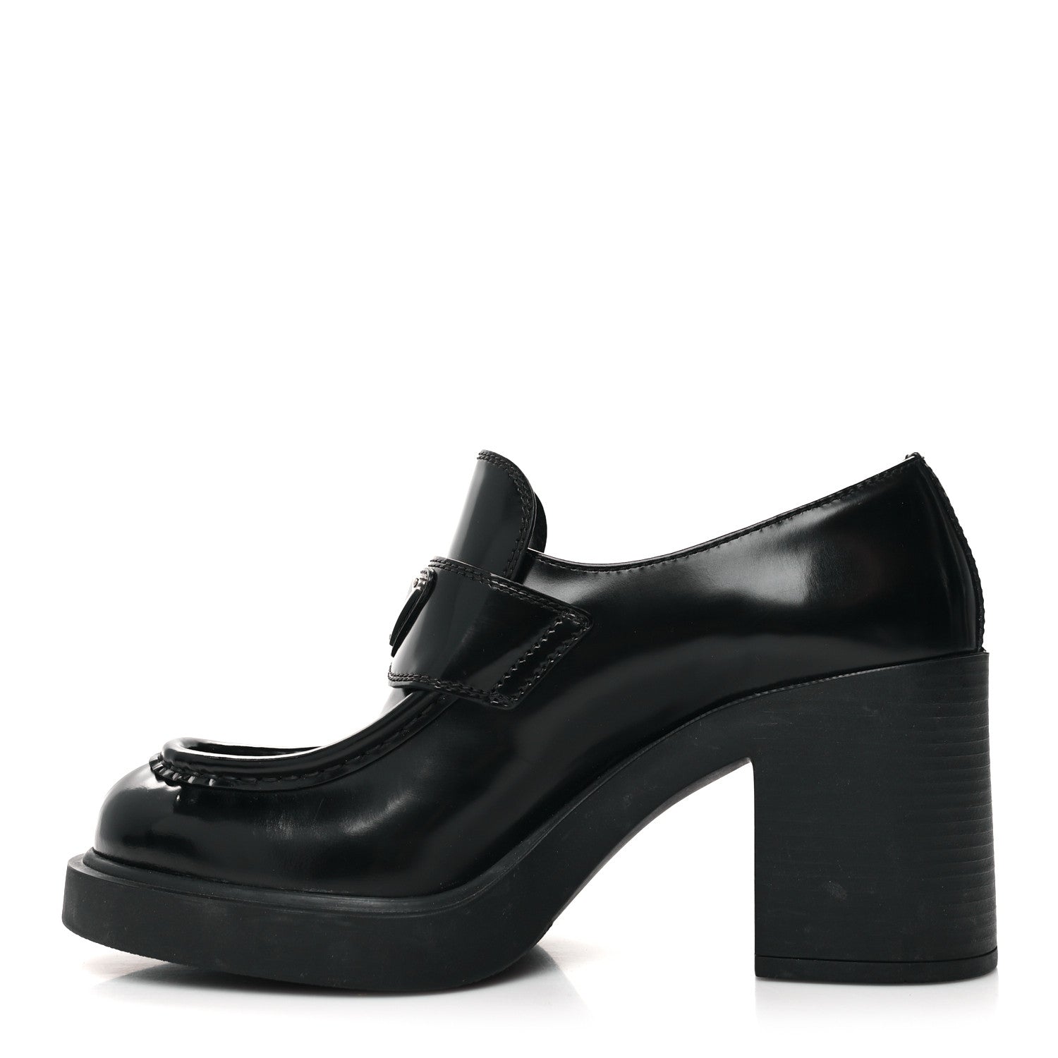 Prada Spazzolato Metal Triangle Logo 85mm Loafers 38.5 Black 1 of 9