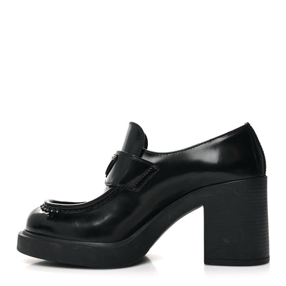 Prada Spazzolato Metal Triangle Logo 85mm Loafers 38.5 Black 1 of 9