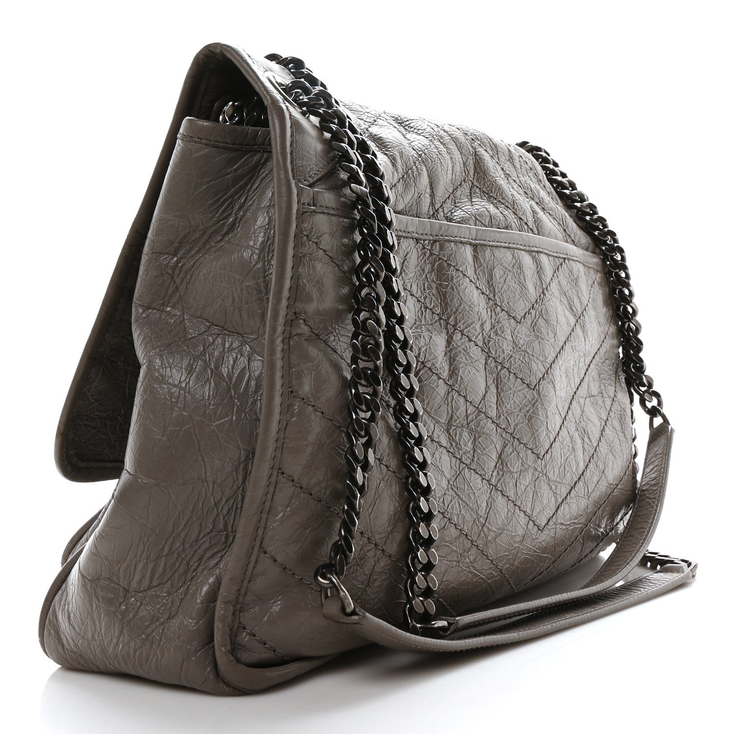 Saint Laurent Crinkled Calfskin Matelasse Monogram Large Niki Chain Satchel Fog 3 of 11