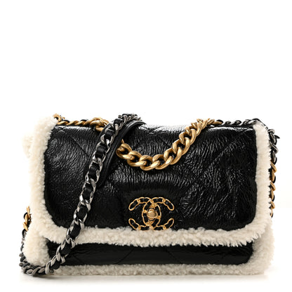 Chanel Crumpled Calfskin Shearling Sheepskin Quilted Medium Chanel 19 Flap Black 1 of 10
