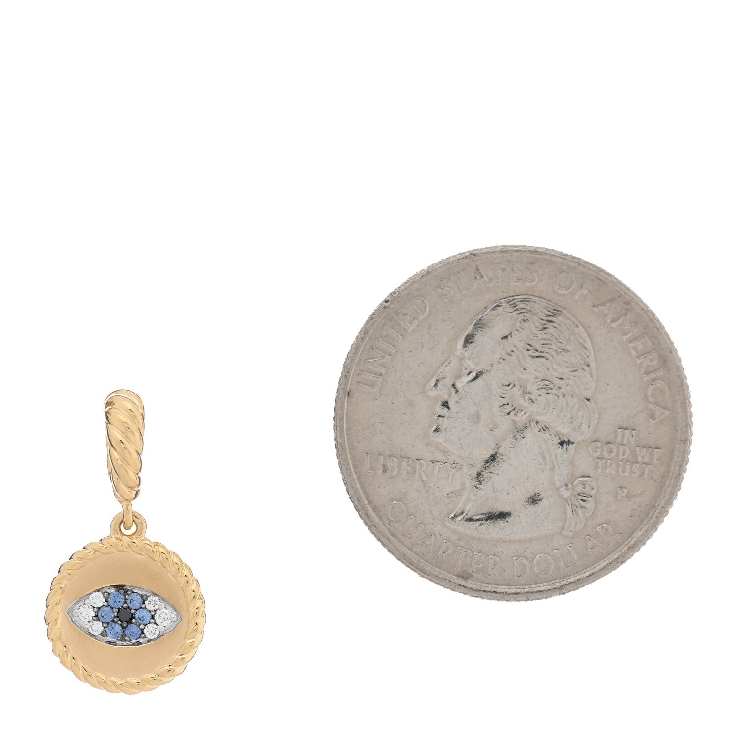 David Yurman 18K Yellow Gold Blue Sapphire Diamond Evil Eye Pendant 2 of 3