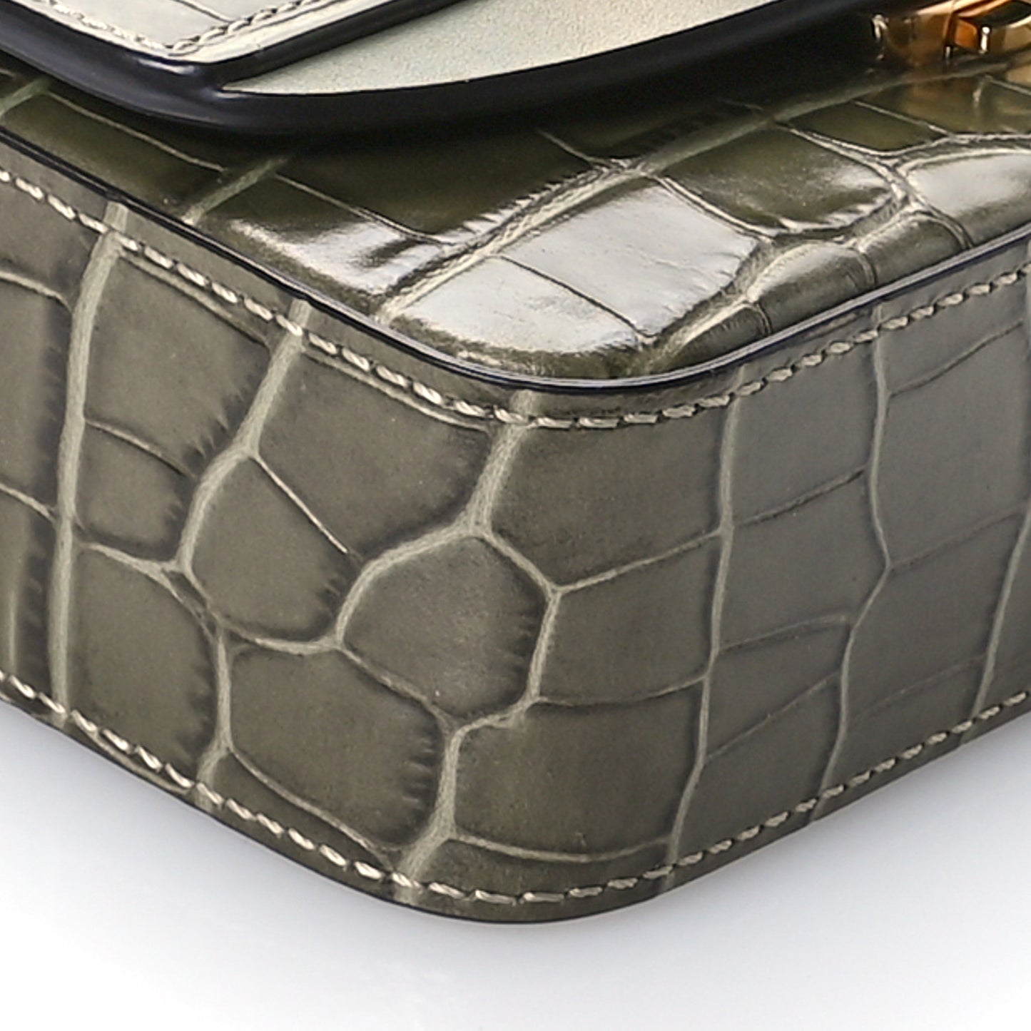 Calfskin Crocodile Embossed Mini C Double Carry Misty Forest