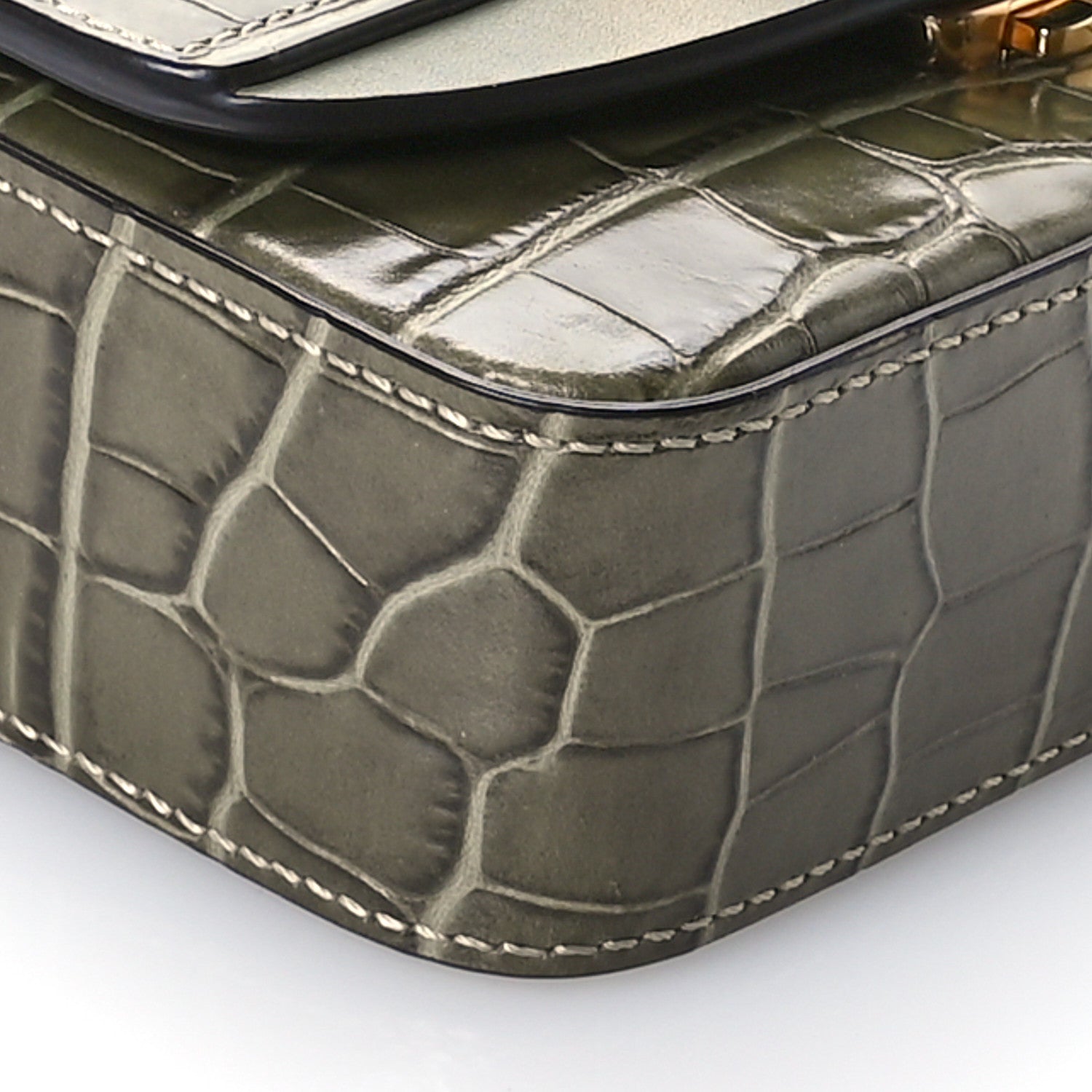 Chloe Calfskin Crocodile Embossed Mini C Double Carry Misty Forest 9 of 10