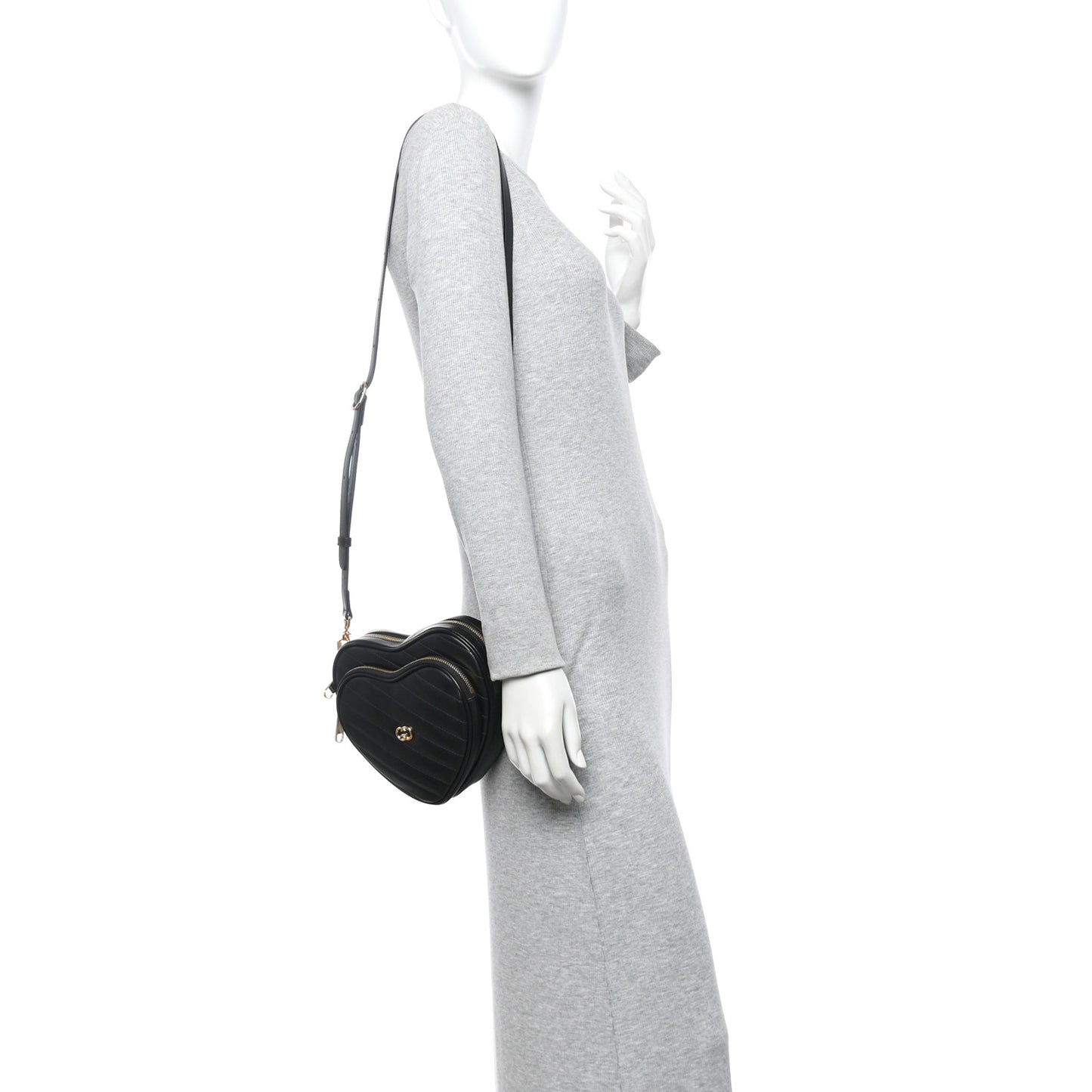 Calfskin Matelasse Diagonal Mini Interlocking G Heart Shoulder Bag Black