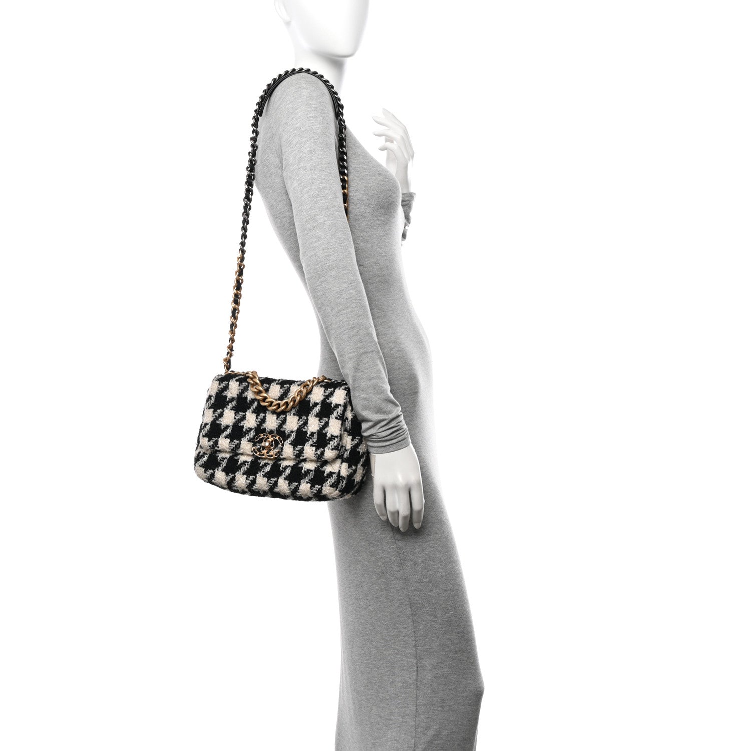 Chanel Tweed Quilted Medium Chanel 19 Flap Black Ecru White 2 of 13