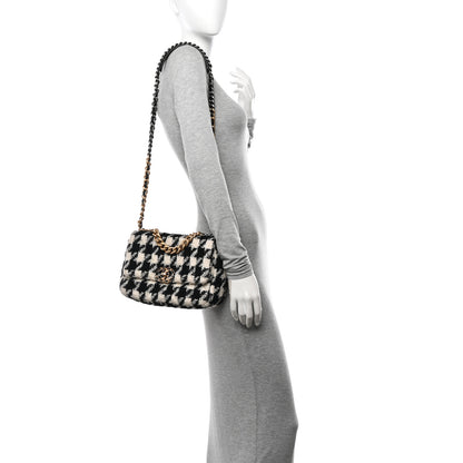 Chanel Tweed Quilted Medium Chanel 19 Flap Black Ecru White 2 of 13