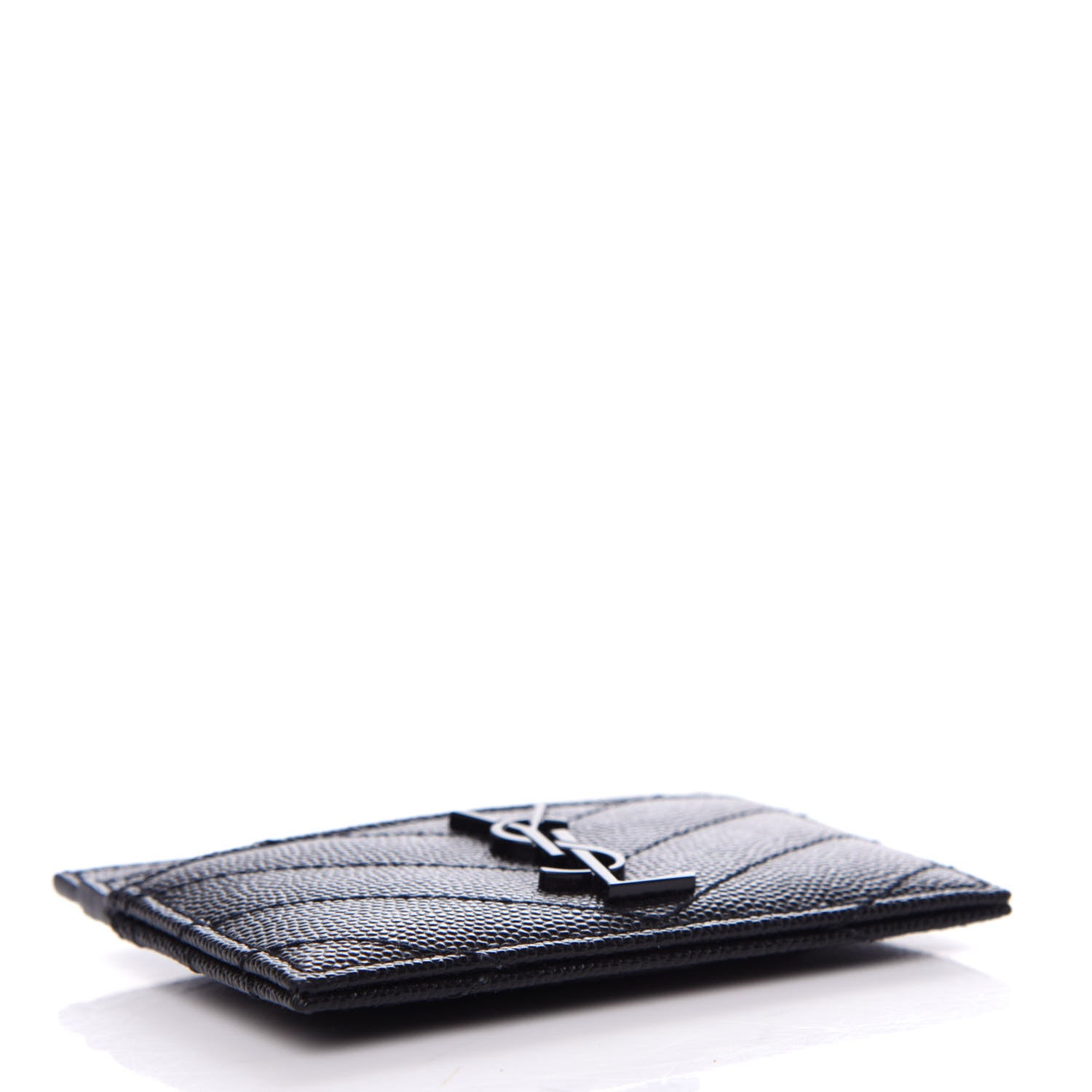 Saint Laurent Grain De Poudre Matelasse Chevron Monogram Credit Card Case Black 4 of 8