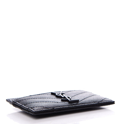 Saint Laurent Grain De Poudre Matelasse Chevron Monogram Credit Card Case Black 4 of 8