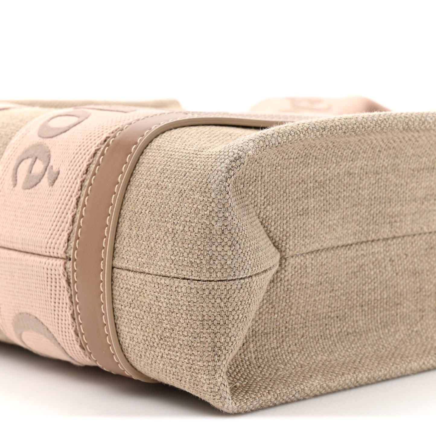 Cotton Calfskin Small Woody Ribbon Tote With Strap Blushy Beige