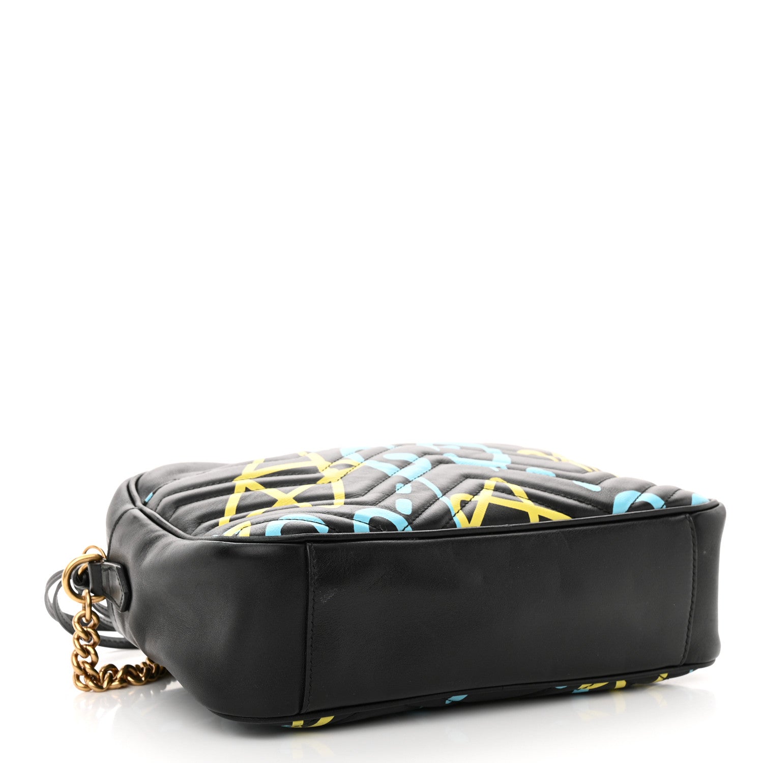 Gucci Calfskin Matelasse GucciGhost Medium GG Marmont Chain Shoulder Bag Black New Acquamarine 4 of 12