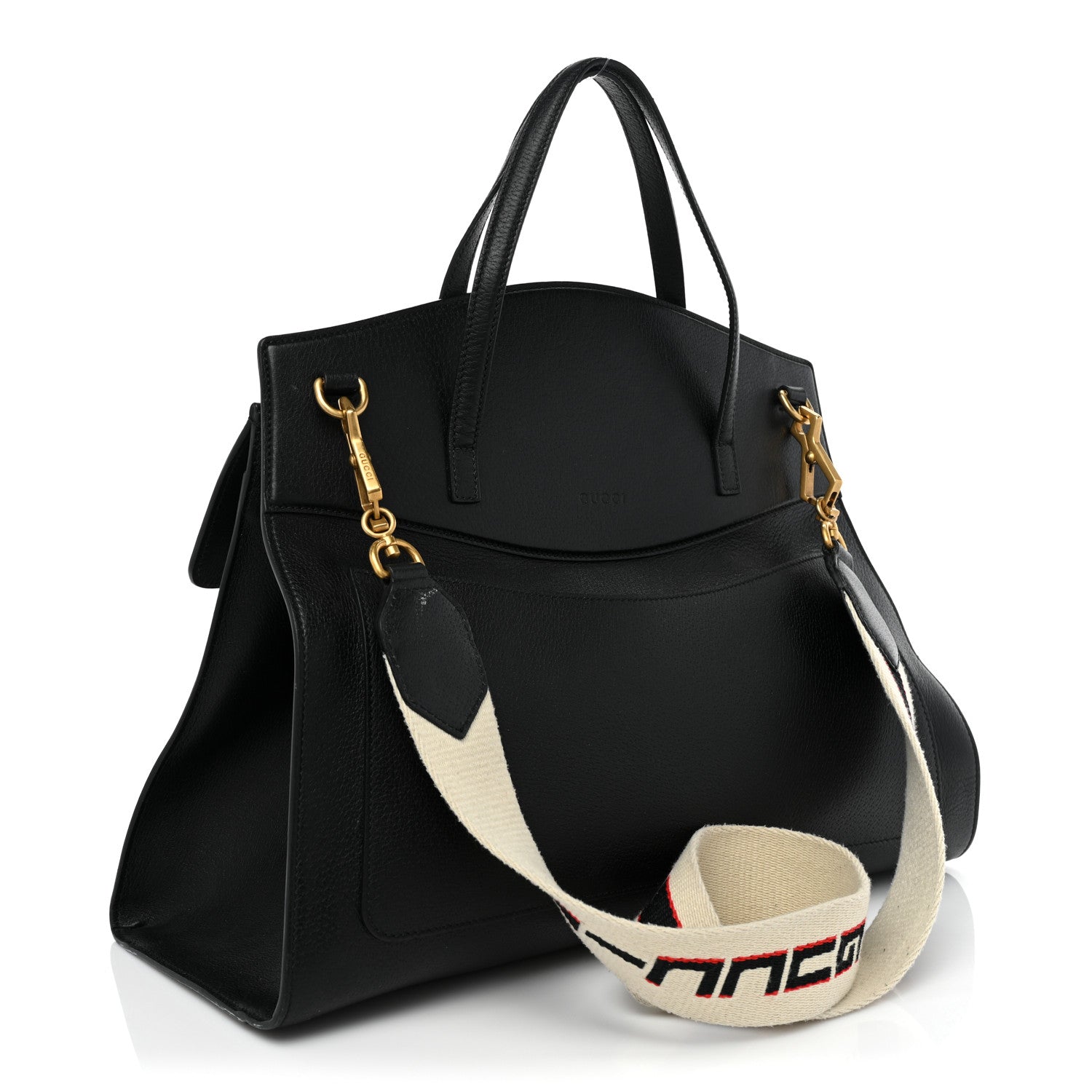 Gucci Grained Calfskin Web Crystal Butterfly Stripe Large Totem Top Handle Bag Black 3 of 15