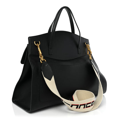Gucci Grained Calfskin Web Crystal Butterfly Stripe Large Totem Top Handle Bag Black 3 of 15