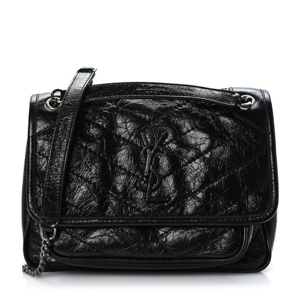 Saint Laurent Crinkled Calfskin Matelasse Monogram Baby Niki Chain Satchel Black 1 of 8