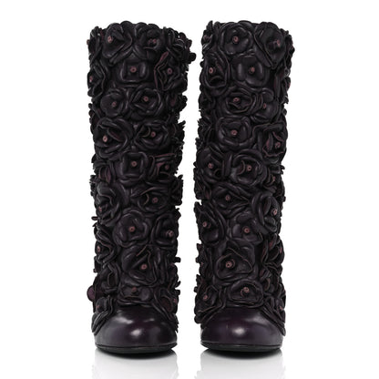 Chanel Calfskin Camellia Boots 40 Bordeaux 2 of 8