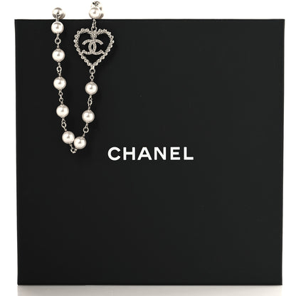 Chanel Crystal Pearl CC Heart Necklace Silver 5 of 5